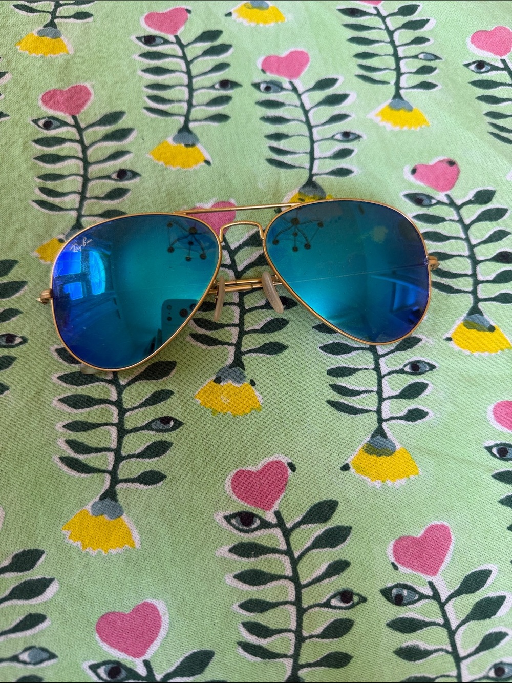 Ray-Ban Gold Frame Sunglasses with Blue Mirrored Lenses